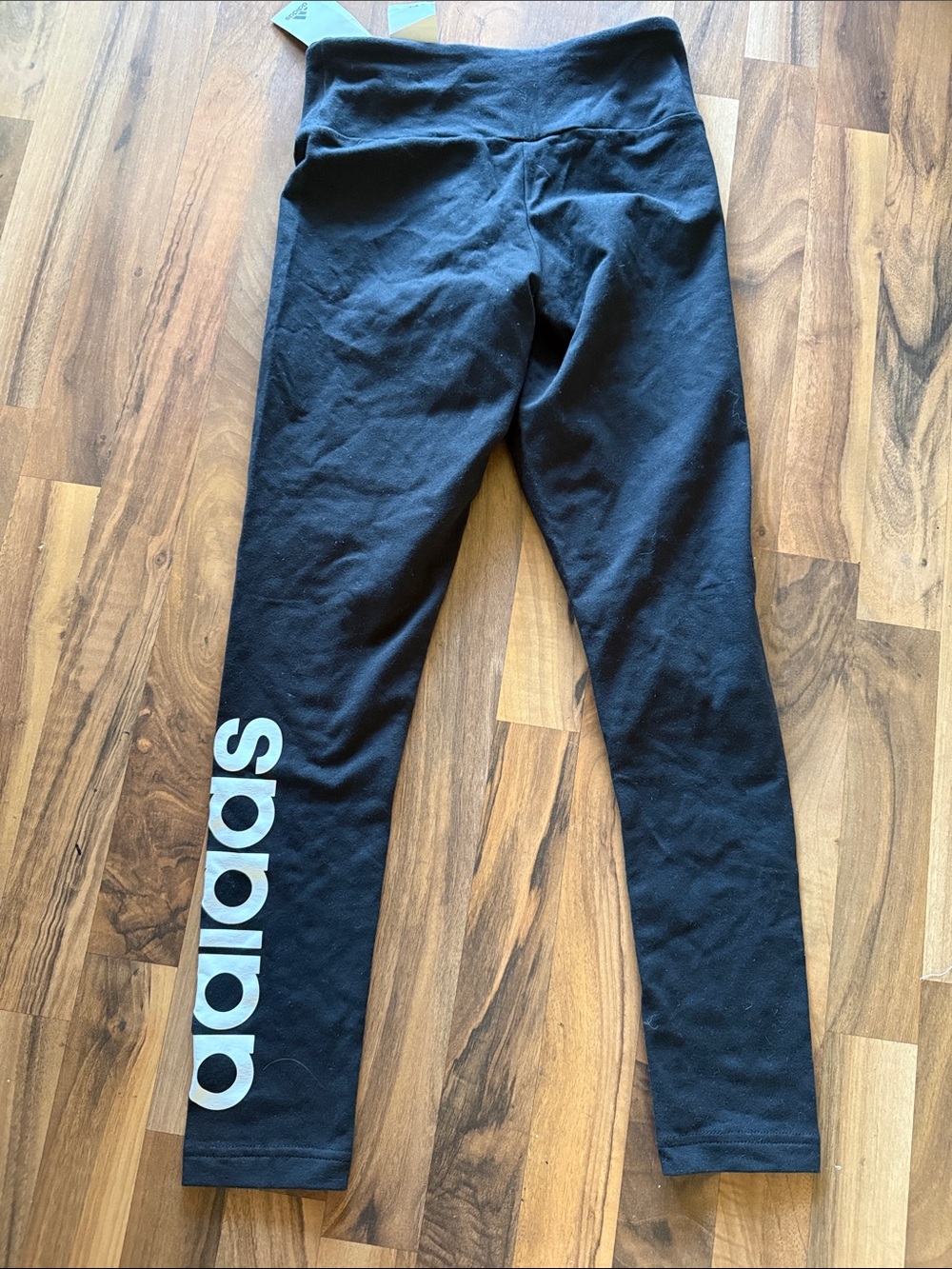 adidas Black Leggings with White Vertical Logo
